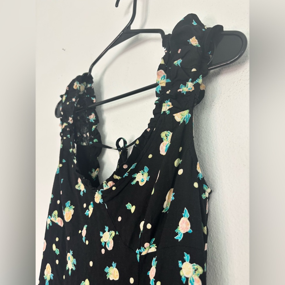 FREE PEOPLE BLACK FLORAL RUFFLE MINI DRESS SZ SMALL - Picture 5 of 10